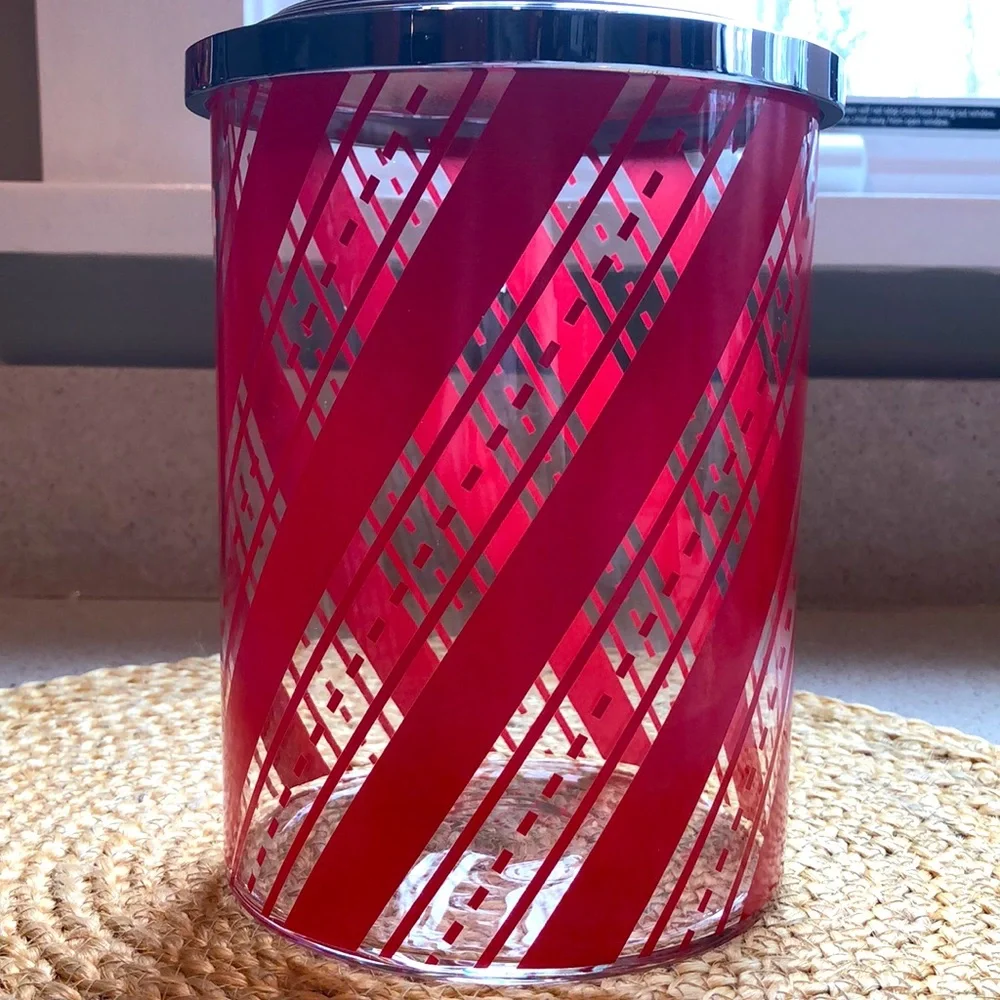 Williams Sonoma Candy Cane Striped Collectable Glass Canister w/ Dalmatian Lid